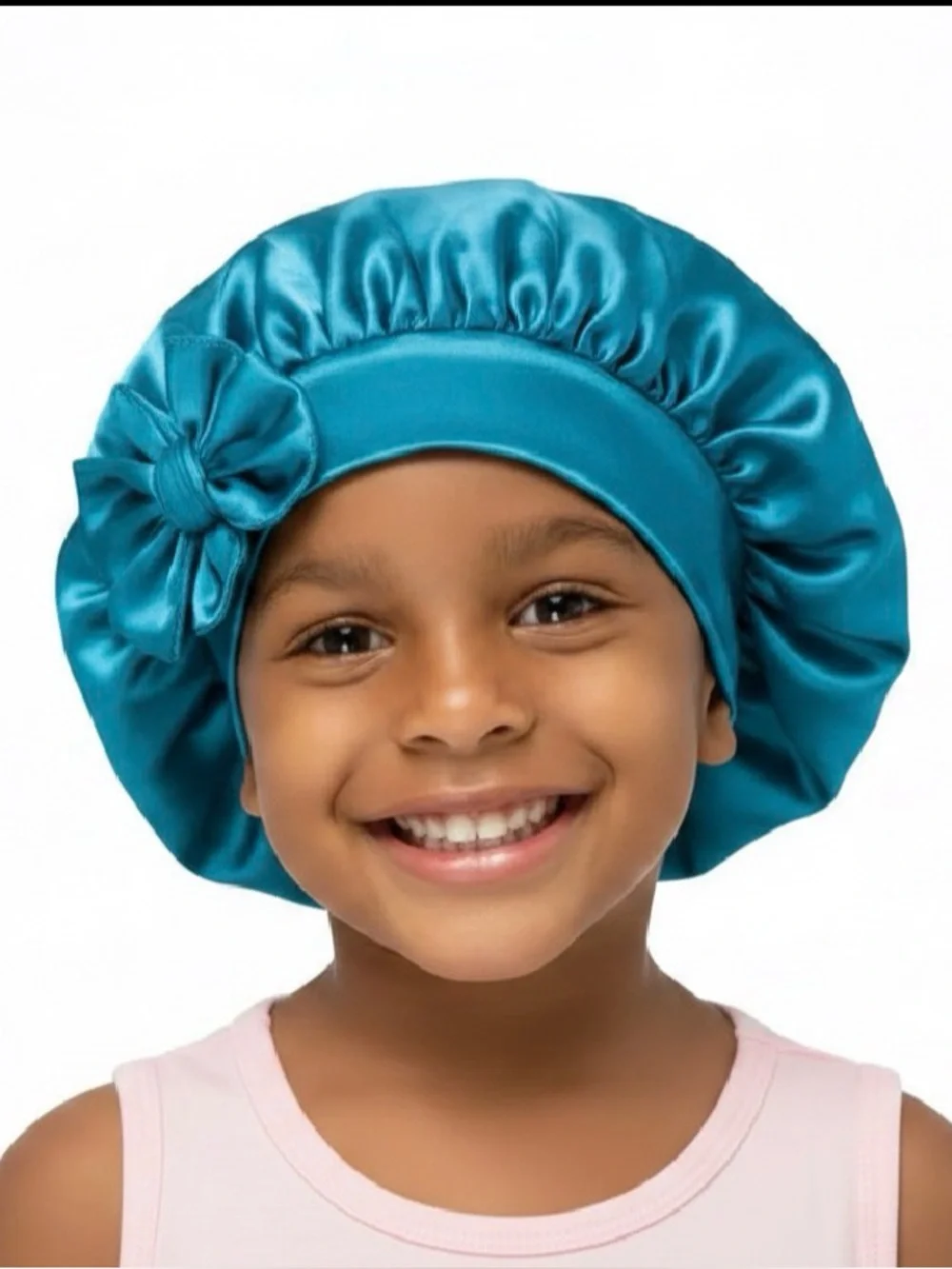 Kids Satin Sleep Bonnet with Side Bow in Teal